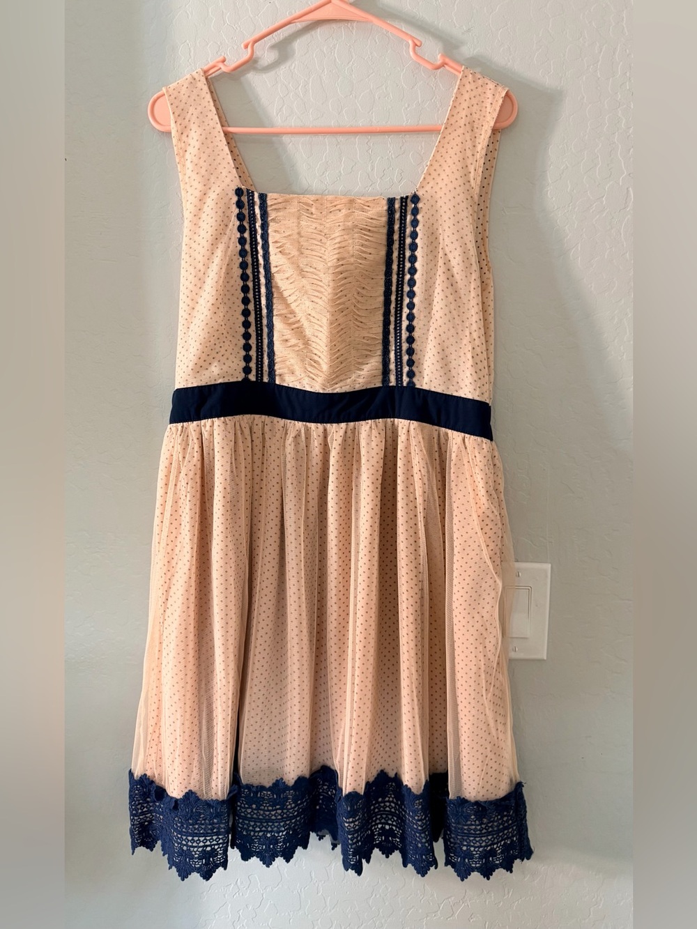 Ryu Cream Dress with Navy Trim for Girls